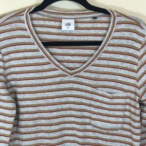 CAbi Skipper LS Striped Shirt Oatmeal Orange M